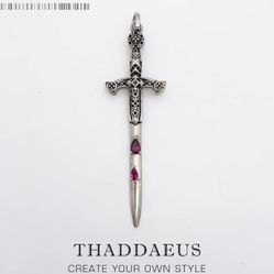 Pendant Damocles Sword with purple gem 925 Silver