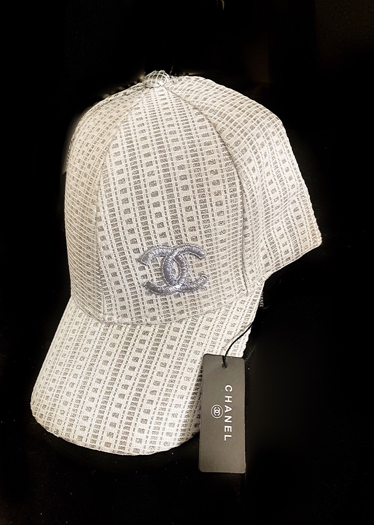Nwt! Women's Adjustable Chanel Baseball Hat. BagWhite Accented