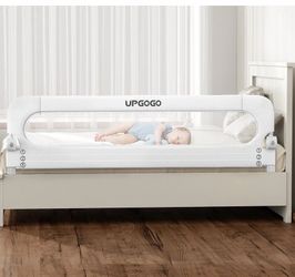 (E-13) UPGOGO Folding Bed Rail for Toddlers, White, 71" L x 23.6" H U-shaped base，Reinforced Anchors, Built-in Sponge , Secure lock
