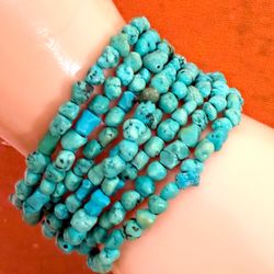 Vintage 925 Sterling Silver Multi Strand Turquoise Nugget Bracelet Southwestern Boho Statement