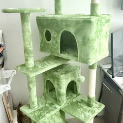 Brand New Open Box - 70” Tall Green Cat Tree Condo w/ Scratching Posts, Ramp & Perches