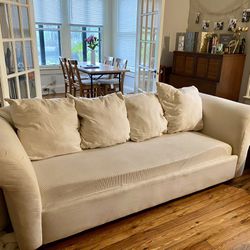 Cream Couch With Pull-Out Mattress 