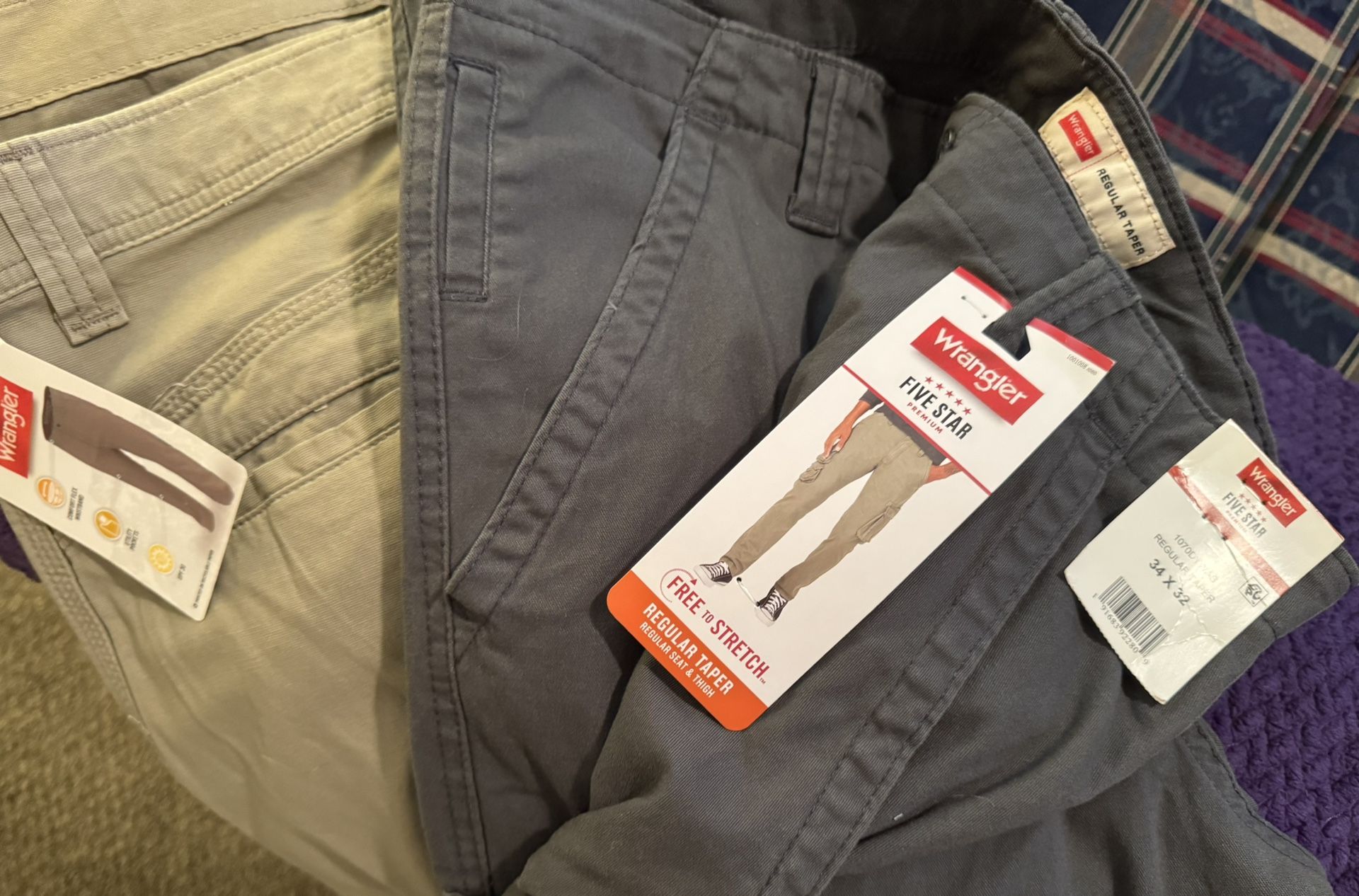 2 Pair New Men’s Wrangler Cargo Pants 34x32