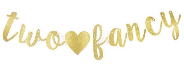 Two Fancy banner for Girls 2nd Birthday party decorations Gold Glitter banner