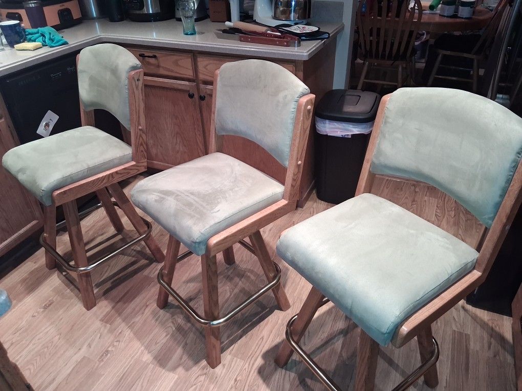Set Of 3 Suede Bar Stools