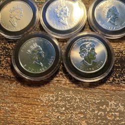 Lot of 5 Canadian Leaf Silver Coins 