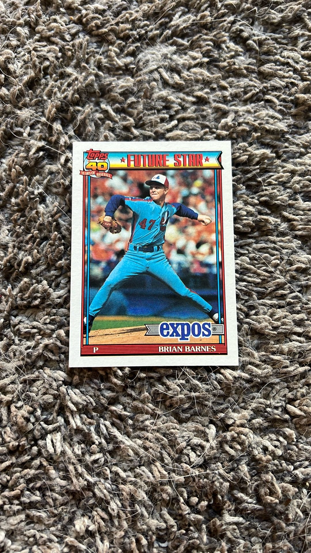 1991 Topps 40 Years Of Baseball Future Star #211 Brian Barnes - Montreal Expos - Pitcher