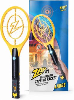 ZAP IT! Rechargeable Electric Fly Swatter Racket 4000V LED, Large, Yellow