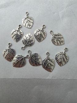 Silver Tone Leaf Charms Set of 10
