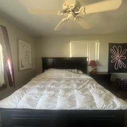 Wood king size bed frame w/ matching dresser, bedside tables