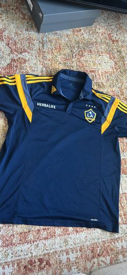 Adidas MLS LA Galaxy Men's Climalite Short Sleeve Polo Shirt Navy Blue/Gold XXL