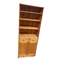 Knotty Pine Hutch Bookcase Cabinet - Two Piece With Drawers 72”