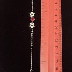 Garnet Bracelet With Stars, Adjustable. 8 Inches