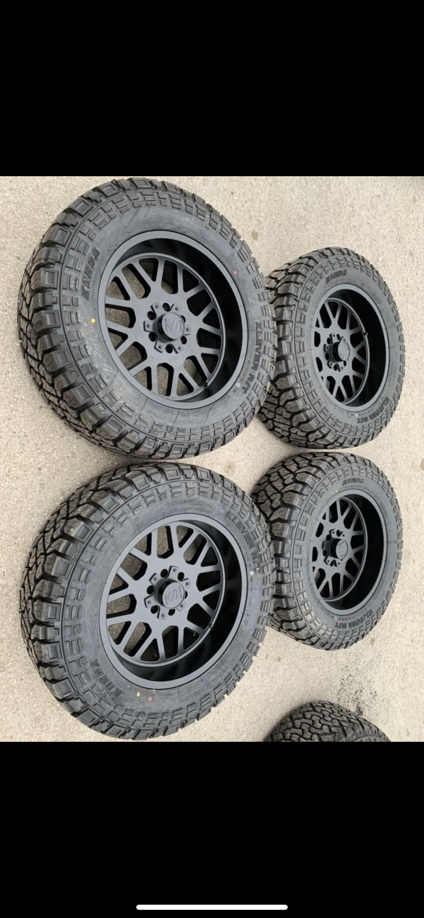 New 20” black off road rims and New all terrain tires 20 Wheels 20s Rines negros nuevos y llantas 6 lug will Fit Ford F150 , Chevy Silverado, GMC Sie