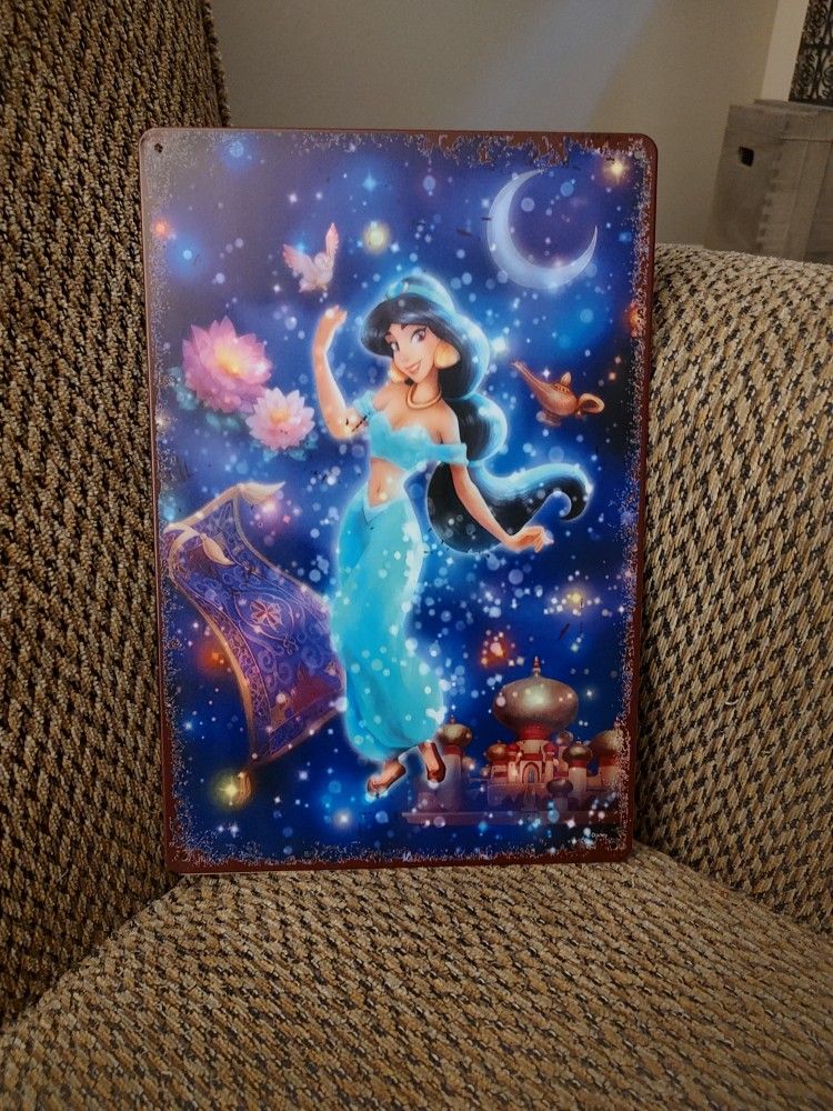 DISNEY 'JASMINE" METAL SIGN. 12" X 8". NEW. PICKUP ONLY.