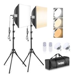 Torjim Softbox Photography Lighting Kit, 16'' x 16'' Professional Softbox Lighting Kit with 85W 3000-7500K LED Bulbs, Studio Lights for Photography/Vi