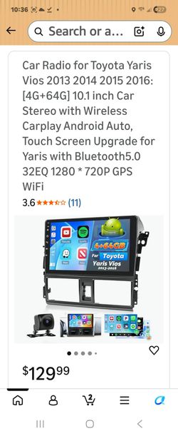 Car Radio for Toyota Yaris Vios 2013 2014 2015 2016: [4G+64G] 10.1 inch Car Stereo with Wireless Carplay Android Auto, Touch Screen Upgrade for Yaris 