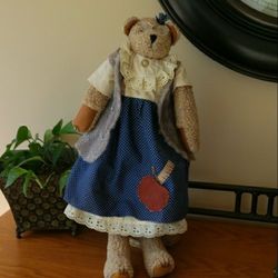 Teddy Tomkins Collectibles- Charming Blue Polka Dot Teddy Bear On Stand