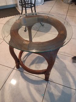 Wicker small table glass top