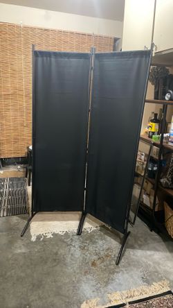 Bifold black fabric room divider