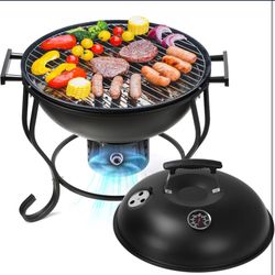 Portable Charcoal Grill with Adjustable Fan, 18 Inch Small Outdoor BBQ Fire Pit Grill, Easy to Light Charcoal/Wood, Round Kettle Grill Smoker for Back