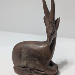 Vintage 7" Hand-Carved Wooden Gazelle Figurine Mid-Century African Folk Art Sculpture