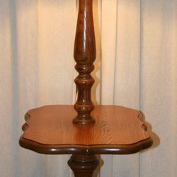 Vintage Solid Oak Sidetable Lamp - Completely Rewired