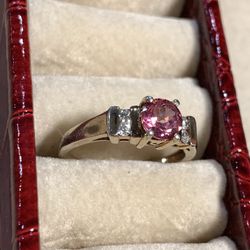 Ring Size 8 With Pink And White Stones. . Sterling Silver 