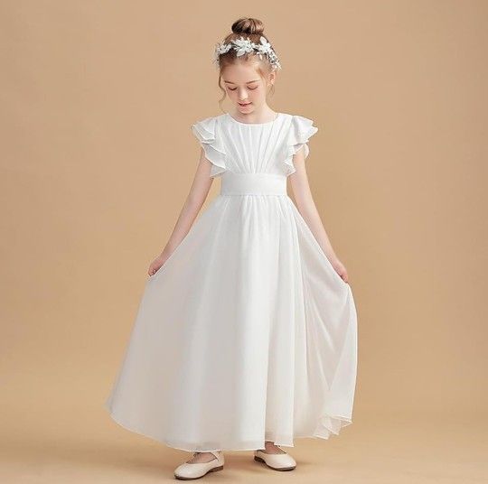 Flower Girl Dress Size 8 Formal Chiffon Gown White