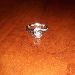 Beautiful Silver Diamond Engagement Ring Size 7-8