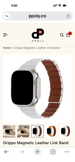 PPoly Grippo Magnetic Leather Link Band for Apple Watch - Reversible - white / brown   Magnetic watch band is made of leather with a white exterior an