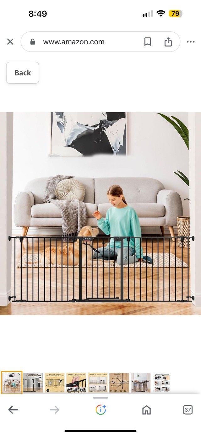 Baby Gate for Stairs, Dog-gate with Auto-Close Door, Double Locking System, Hardware Mounting, Quick Assembly (81 inch Black)