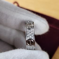 Silver Love Ring Full Paved Stainless Steel 