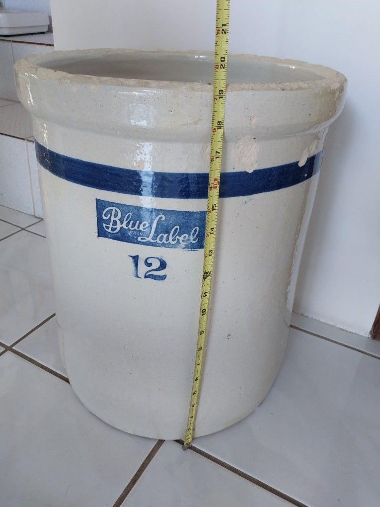 Antique Blue Label 12 Gallon Crock