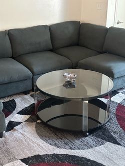 Round Two-Tier Glass Coffee Table with Casters