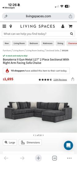 Living Spaces Bonaterra II Gun Metal 127" 2 Piece Sectional With Right Arm Facing Sofa Chaise