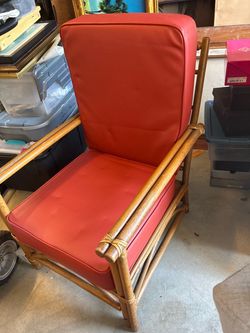 Vintage Rattan Lounge Chair Red Cushions