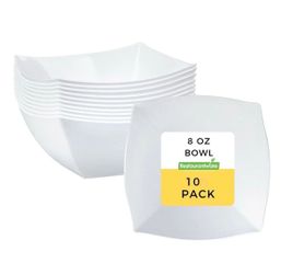 Moderna 8 oz Square White Plastic Bowl - 4 1/2" x 4 1/2" x 2" - 10 count box NEW!!