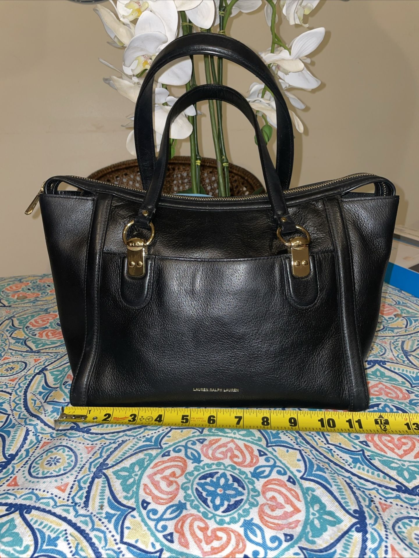 Vintage RALPH LAUREN Black leather Top Handle Satchel bag purse