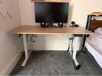 55 x 28 Inches Electric Height Adjustable Standing Desk with Drawer and Memory Preset, Maple