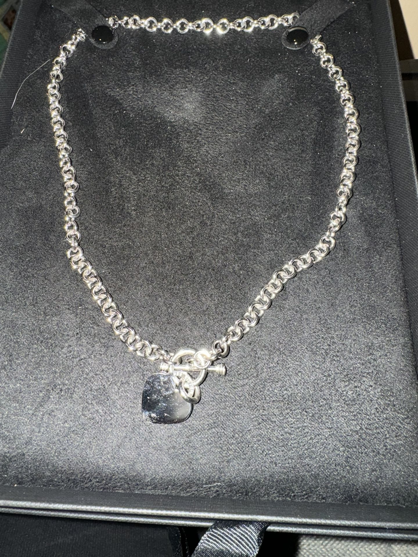 Heart Charm Toggle Necklace in Sterling Silver