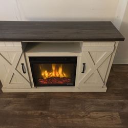 TV Stand with Electric Fireplace Heater – Farmhouse Style