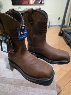 Ariat Work Boots Brown Leather Square Toe