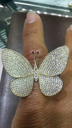14k Gold Butter Fly Ring CZ stones high quality 7.7 grams