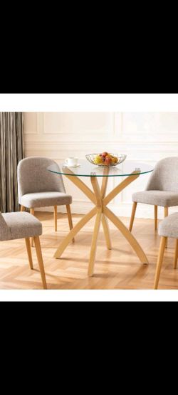 Round Glass Top Dining Table Wood Base ( Brand New, In Box ) For $55