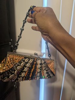 Beaded Cowrie Shell Sequin Clutch Purse