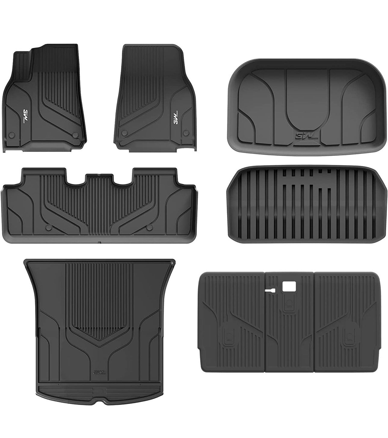 3W Tesla Model Y Floor Mats, TPE Floor Liner for Tesla Model Y 2020-2025, Full Set Black Floor Mats, Cargo Liner and Rear Seat Back Mats Accseeories f