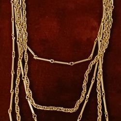 Vintage 5 Strand Necklace Gold Tone 18" longest strand. Combination of rope and Link Chains