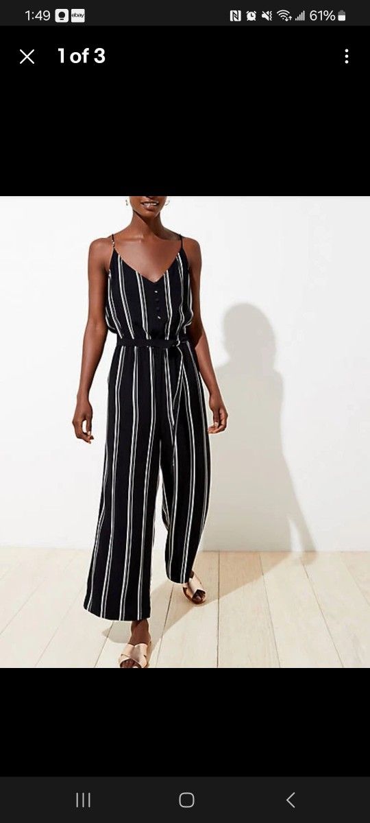 Vintage Loft Petite Women's Striped Strappy Wide-Leg Jumpsuit β Small