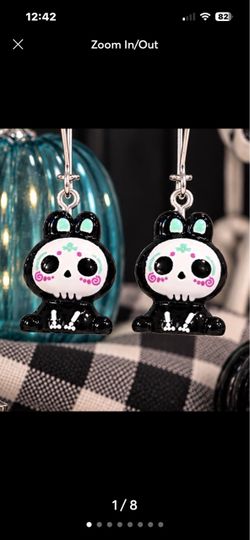 Gothic Kawaii Skeleton Bunny Day of the Dead Sugar Skull Dangle Earrings
